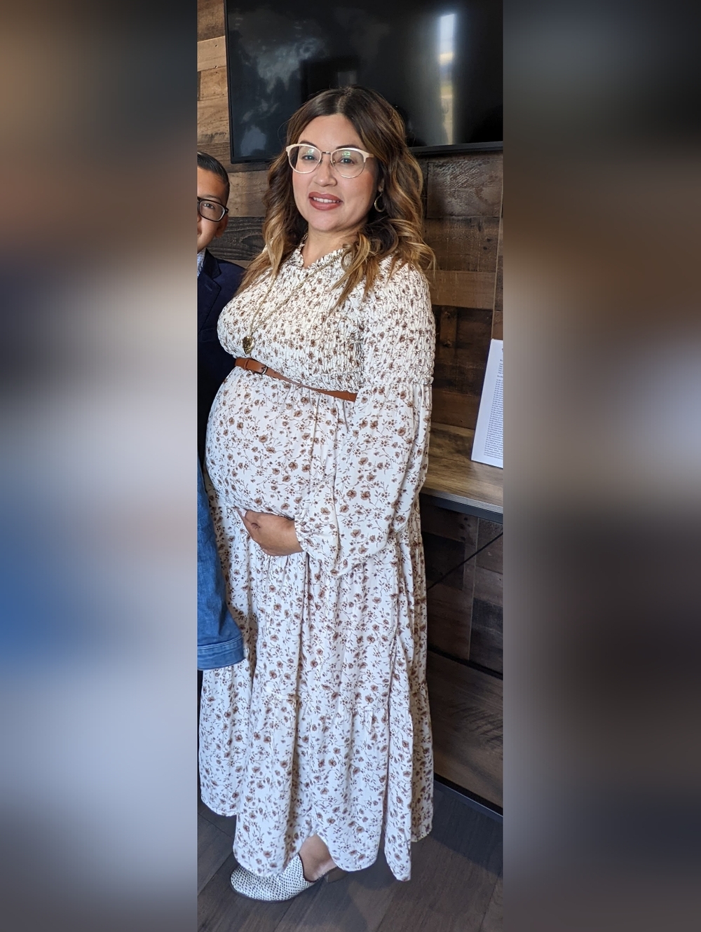SHEIN Cream Floral Maternity Maxi Dress